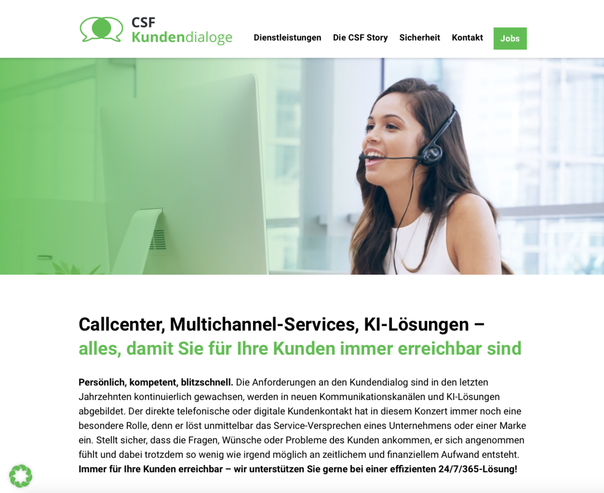 Startseite der CSF Kundendialoge Homepage